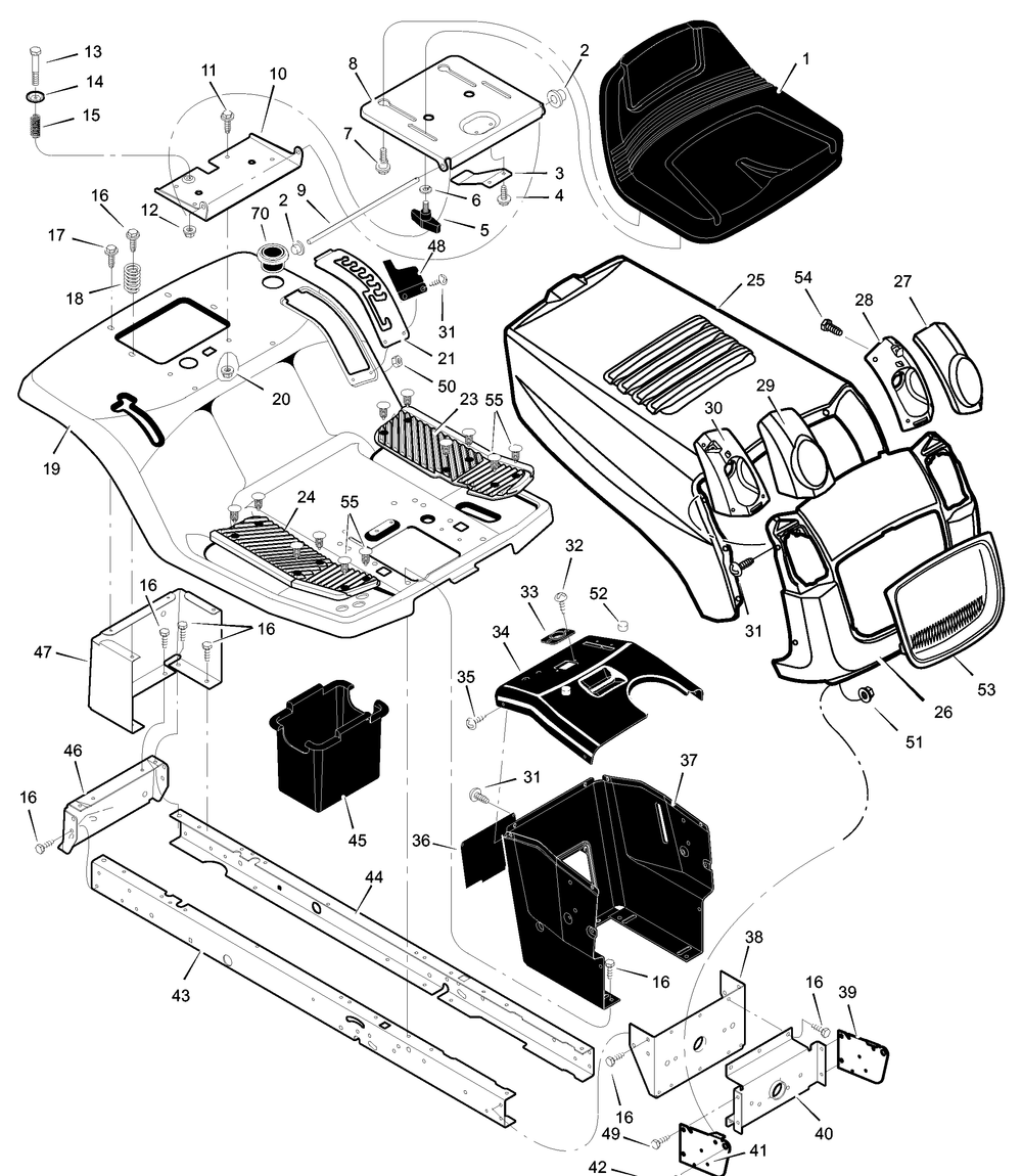 Chassis And Hood Diagram and Parts List for 405000X8A 2003 Briggs and Stratton Lawn Tractor